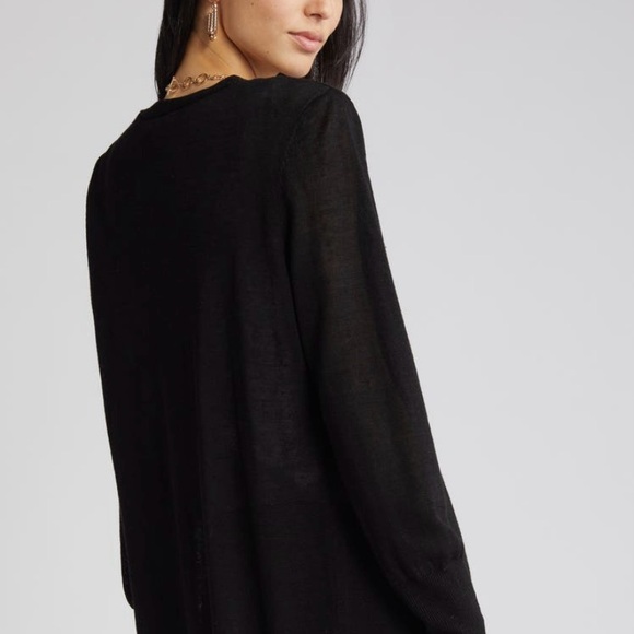 HALOGEN Linen Side Slit Cardigan Size XS Petite Striped - Picture 4 of 6